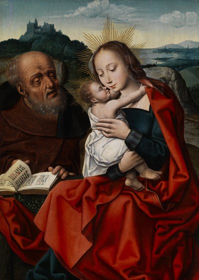 Heilige Familie in einer Landschaft von Master of the Mansi Magdalen